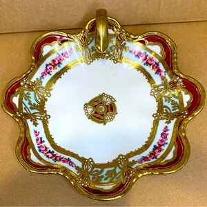 EUC Antique Noritake Nippon RC Porcelain Dish with a Curled Handle Red Gold